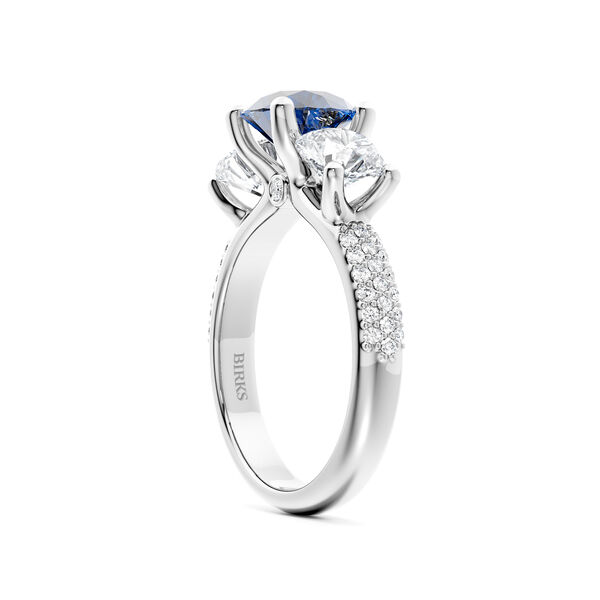 Three-Stone Sapphire and Diamond Pav&eacute; Engagement Ring